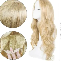 Lång blond vågig peruk för kvinnor, 68 cm lång lockig peruk, syntetisk maskeraddräktperuk för damer (blond)> Peruker