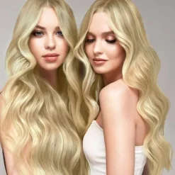 Lång blond vågig peruk för kvinnor, 68 cm lång lockig peruk, syntetisk maskeraddräktperuk för damer (blond)><noscript><img width=