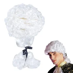 Lång Cosplay Advokatperuk för Barn, Vuxna, Lockig Gentlemanperuk Vit Gentleman Advokatperuk för Halloweenfest Utklädning><noscript><img width=