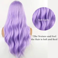 Lång ljuslila peruk med lugg, naturlig lila Lolita lång vågig peruk><noscript><img width=