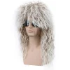 Lång lockig brun gradient vit peruk för män och kvinnor 70-tal 80-tal Rocker Mullet Par> Peruker