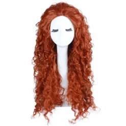 Lång lockig hår orange peruk cosplay röd peruk halloween prinsessa cos> Peruker