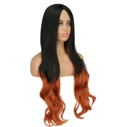 Lång lockig orange peruk för kvinnor för cosplayfester> Peruker