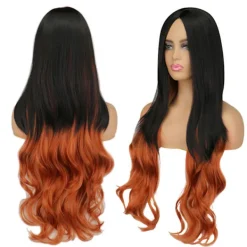 Lång lockig orange peruk för kvinnor för cosplayfester><noscript><img width=