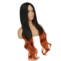 Lång lockig orange peruk för kvinnor för cosplayfester><noscript><img width=