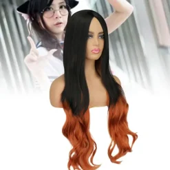 Lång lockig orange peruk för kvinnor för cosplayfester><noscript><img width=