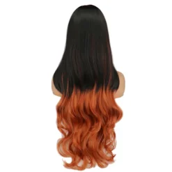 Lång lockig orange peruk för kvinnor för cosplayfester><noscript><img width=