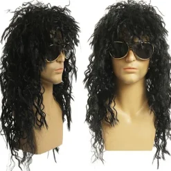 Jettbuying Lång Lockig Peruk Svart Peruk Manlig Cosplay Peruker Puffig Högfiber För One Size><noscript><img width=