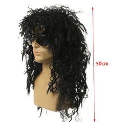 Jettbuying Lång Lockig Peruk Svart Peruk Manlig Cosplay Peruker Puffig Högfiber För One Size><noscript><img width=