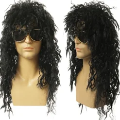 Jettbuying Lång lockig peruk Svart peruk Man Cosplay peruker Puffy Hög fiber För One Size> Peruker