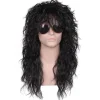 Lång lockig svart 80-talsrockstjärneperuk för män> Peruker