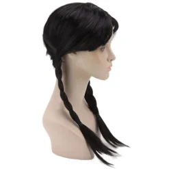 Lång Svart Flätad Peruk för Barn Tonåringar Vuxna Cosplay Halloweenfest 0.2><noscript><img width=