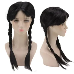 Lång Svart Flätad Peruk för Barn Tonåringar Vuxna Cosplay Halloweenfest 0.2><noscript><img width=