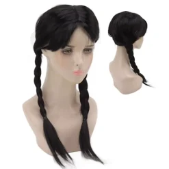 Lång Svart Flätad Peruk för Barn Tonåringar Vuxna Cosplay Halloweenfest 0.2><noscript><img width=