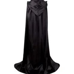 Lång svart kappa med huva medeltida vampyr häxa kostym damer halloween kostym karneval jul vuxen 150CM><noscript><img width=