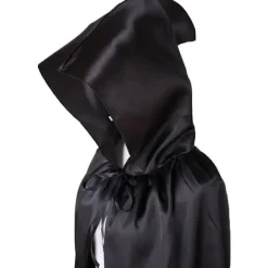 Lång svart kappa med huva medeltida vampyr häxa kostym damer halloween kostym karneval jul vuxen 150CM><noscript><img width=