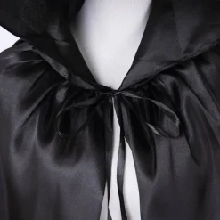 Lång svart kappa med huva medeltida vampyr häxa kostym damer halloween kostym karneval jul vuxen 150CM><noscript><img width=