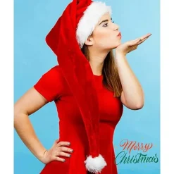 Lång Tomtehatt för Vuxna Unisex, Mjuk Sammet Julhatt, Fluffig Vit Pälskant, Luddig Tomtehatt för Julfest><noscript><img width=