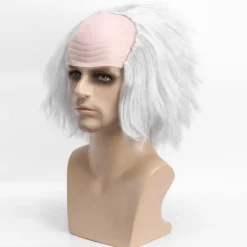 Lång vit peruk i 80-talsstil för män, perfekt för Halloween-rollspelsdräkter, partyperuker, rock and roll-peruker (vit)><noscript><img width=