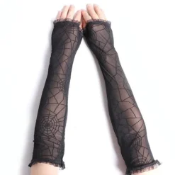 Långa handskar för kvinnor för fest Spindelnät Elastiskt garn Spets handskar Svart> Tillbehör