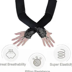 Långa Opera Party 20-tals Satinhandskar Stretchig Vuxenstorlek Armbågslång Vågig plisserad 52 cm svart><noscript><img width=