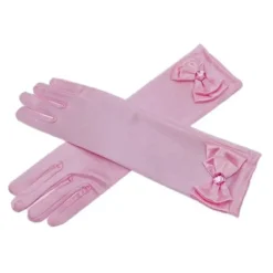Långa prinsesshandskar för små flickor med rosettdekoration formella satinfesthandskar rosa> Tillbehör