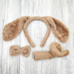 FMYSJ Långa Öron Hund Hårband + Rosett + Svans Set Cosplay Djur Hårband För Fest (FMY)><noscript><img width=