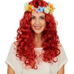 tectake Lockig Peruk Hawaii med blomband> Peruker