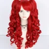 Lolita cos peruk röd dubbel tigerklämma hästsvans lång lockig anime peruk> Tillbehör
