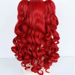 Lolita cos peruk röd dubbel tigerklämma hästsvans lång lockig anime peruk><noscript><img width=