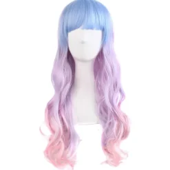 Lolita Cosplay Multicolor Wavy Party Peruk (Ljusblå/Ljuslila/Rosa)> Peruker