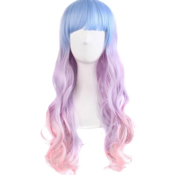 Lolita Cosplay Multicolor Wavy Party Peruk (Ljusblå/Ljuslila/Rosa)> Peruker