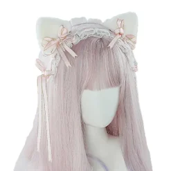 Lolita Kattöron Diadem Piga Spets Hår Fest Tillbehör Söta Hårband Söt Hårnål Svart pink> Huvudbonader