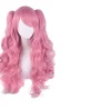 Lolita Lång Lockig Clip on Hårförlängning Cosplay Peruk, Dubbel Hästsvans Tiger Clip Lång Lockig Peruk (Rosa)> Peruker