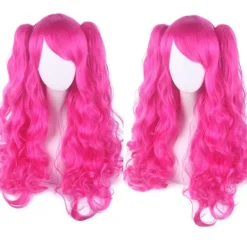FMYSJ Lolita Lång Lockig Clip On Hästsvans Cosplay Peruk, Dubbel Hästsvans Tiger Clip Lång Lockig Peruk (het Rosa),wz-1336 (FMY)> Peruker
