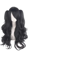 FMYSJ Lolita Lång Lockig Clip-On Hästsvans Cosplay Peruk, Dubbel Hästsvans Tiger Clip Lång Lockig Peruk (Jet Black), wz-1348 (FMY)> Peruker