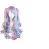 Lolita Lång Lockig Clip-on Hästsvans Cosplay Peruk, Dubbel Hästsvans Tiger Clip Lång Lockig Peruk (Rosa/Blå/Blond)> Peruker