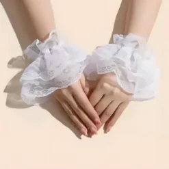 Lolita spets handskar vita handskar sexig spets elastiskt armband lämplig för Halloween, bröllop, tebjudningar, maskerader, nattklubbar, vit><noscript><img width=