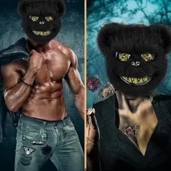 Läskig Björnmask, Krypande Masker för Vuxna och Barn, Skräck Teddybjörnsmask, Plysch Blodig Björnmask, för Fest Karneval Cosplay-FM-><noscript><img width=