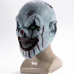 Läskig Clown Mask Skräck Leende Mördare Flintskallig Demoner Helhuvud Latex Mask Blodiga Djävular Halloween Cosplay Kostym Tillbehör><noscript><img width=
