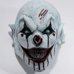 Läskig Clown Mask Skräck Leende Mördare Flintskallig Demoner Helhuvud Latex Mask Blodiga Djävular Halloween Cosplay Kostym Tillbehör><noscript><img width=