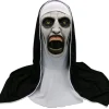 Läskig nunna Halloweenmask, realistisk latexhuva med öppen mun, mask med huva för Halloween-kostymfest> Masker