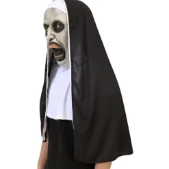 Läskig nunna Halloweenmask, realistisk latexhuva med öppen mun, mask med huva för Halloween-kostymfest><noscript><img width=
