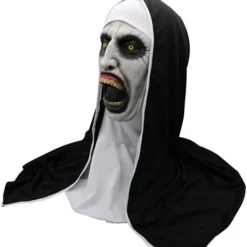 Läskig nunna Halloweenmask, realistisk latexhuva med öppen mun, mask med huva för Halloween-kostymfest><noscript><img width=