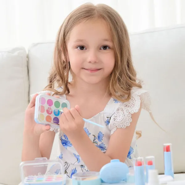 Låtsassmink för barn, sminkset för flickor, kladdfritt med förvaringslåda (kladdfritt, ingen vätska)> Smink
