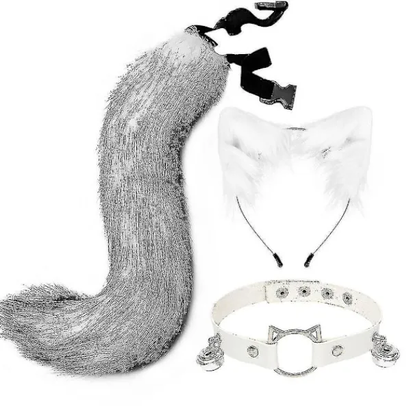 Luddiga Kattöron Fox Svans Bell Halsband Set Halloween Party Tillbehör Lolita Simulation Päls Plysch Huvudbonader Cosplay Rekvisita> Tillbehör