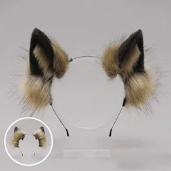 Luddiga räv, varg, katt öron pannband - Djur cosplay hårbåge för fest, kostym, huvudbonad, utklädning, hår accessoarer, brun> Huvudbonader
