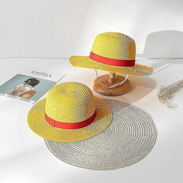 Luffy Straw Hat One Piece Cosplay Cap Anime Sun Beach Hats Halloween Performance Costume> Huvudbonader