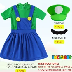 Luigi-kostymset, Luigi-kostym, Bros, Maskeraddräkt, Kvinnor, Män, Outfit för jul, karneval, maskerad Vuxen-kvinna-grön XL | Fyndiq> Dräkter