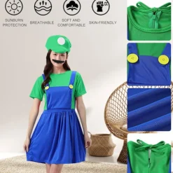 Luigi-kostymset, Luigi-kostym, Bros, Maskeraddräkt, Kvinnor, Män, Outfit för jul, karneval, maskerad Vuxen-kvinna-grön XL | Fyndiq><noscript><img width=